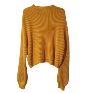 Forever21 Mustard Yellow Knit Long Sleeve Mock Neck Pullover Sweater Size Large
